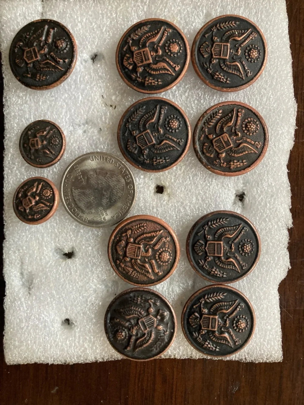 WWI Era U.S. Army Great Seal Uniform Buttons Lot of 6 – Blackened Bronze 1917–18
